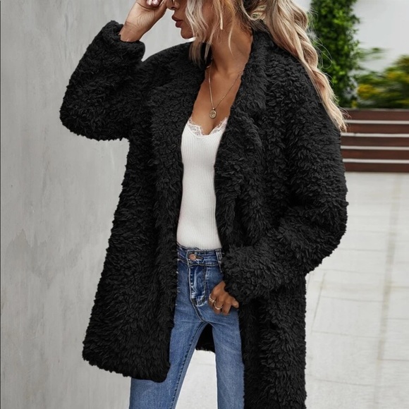 Black Vegan Fur Coat - Picture 5 of 6